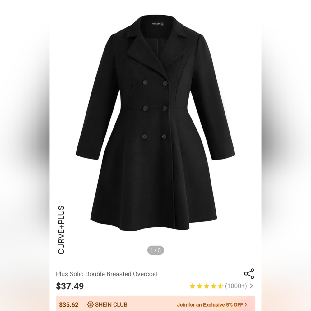 Plus size solid double breasted overcoat